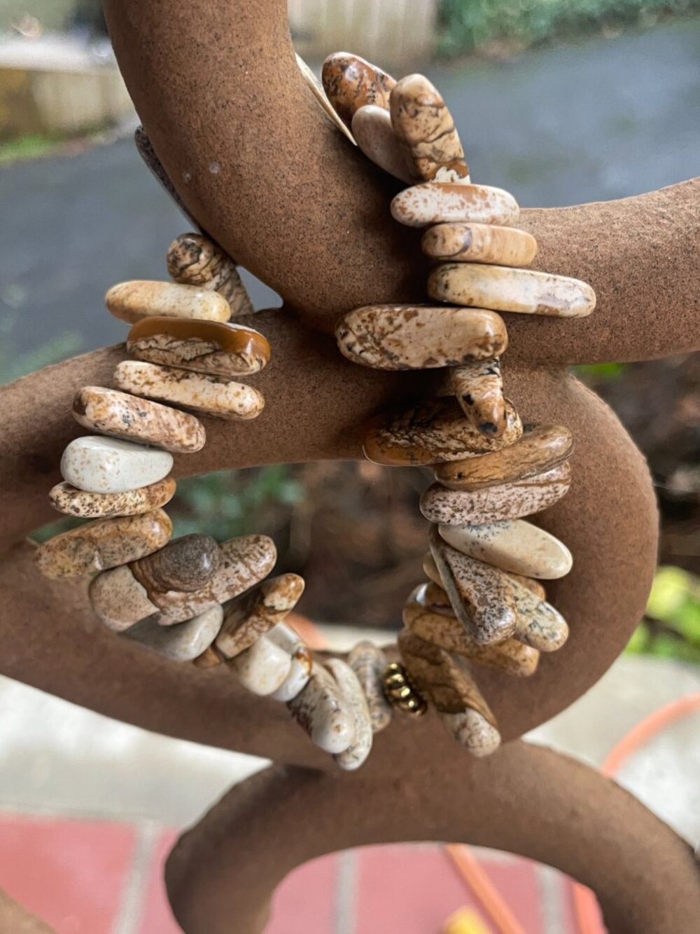 Natural brown jasper stone chip beads stretch bracelet 40g Betsy Pittard Designs